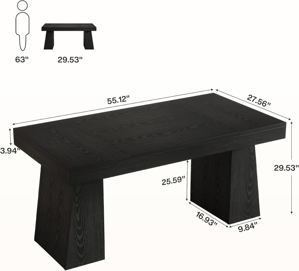 55-Inch Executive Desk, Thick Wood Office Computer Desk with Double Pedestal