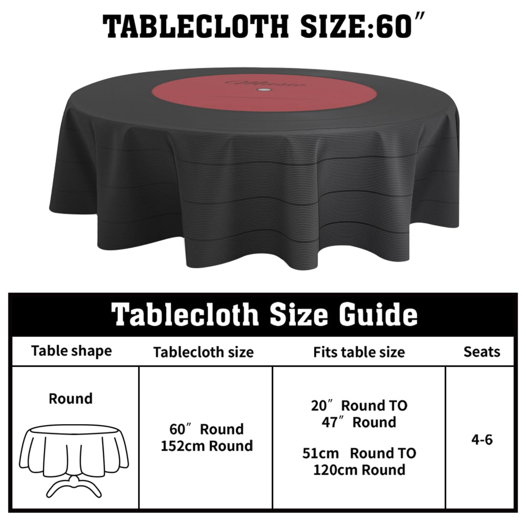 Music Tablecloth Round 60 Inch Vinyl Record Player Table Cloth Circle CD Shaped Table Cover Waterproof Wipeable
