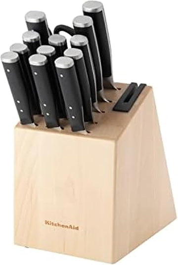 Gourmet Forged Triple Rivet Knife Block Set with Built-in Knife Sharpener, Japanese Stainless Steel Kitchen Knives