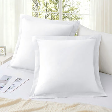 White 26x26 Euro Pillow Covers Set of 2, Soft & Cozy Cotton Euro Pillow Shams, Wrinkle Resistant Euro Pillow Cases