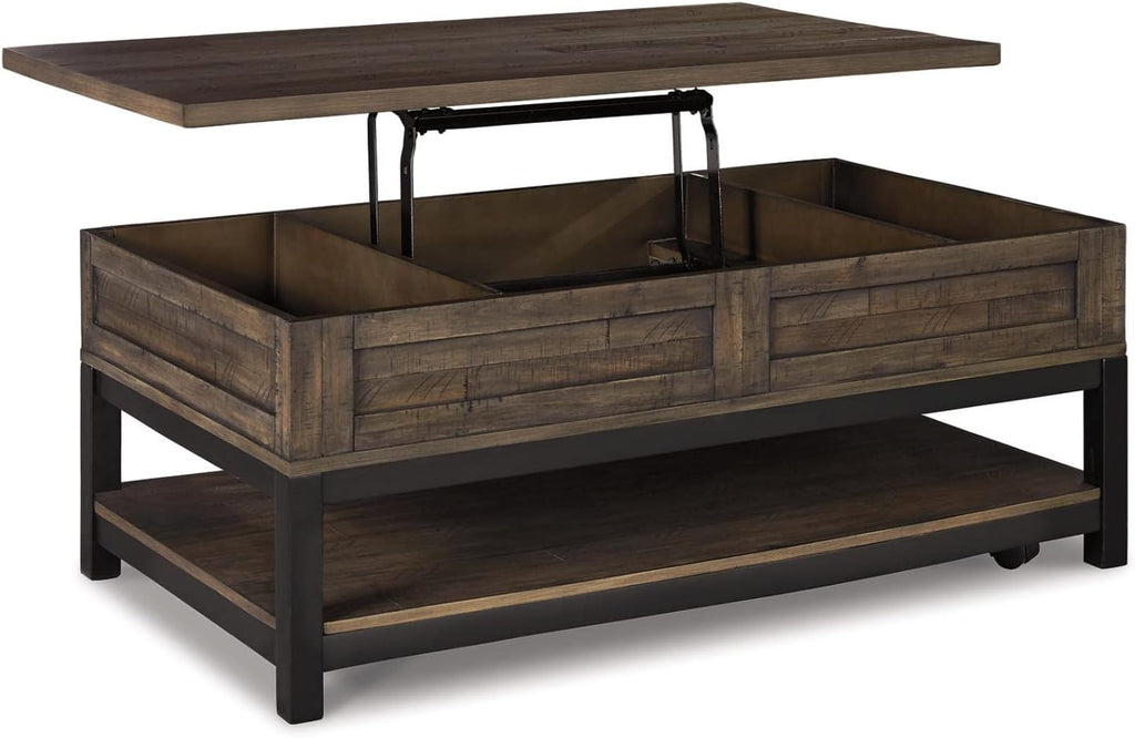 Johurst Rustic Rectangular Lift Top Coffee Table and Fixed Lower Shelf, Brown