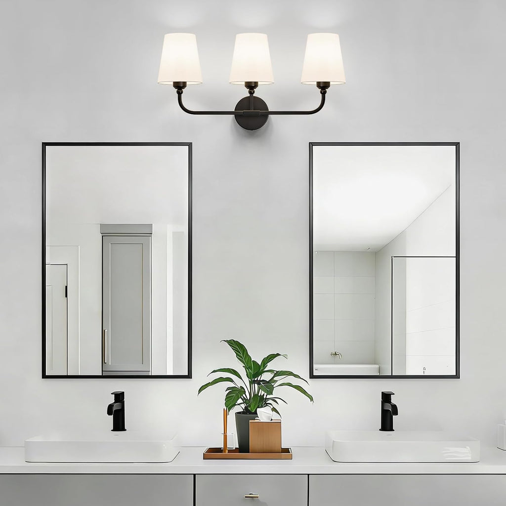 Bathroom Vanity Light, Matte Black Bathroom Lighting Fixtures Over Mirror | 3-Light Bathroom Light Fixtures with