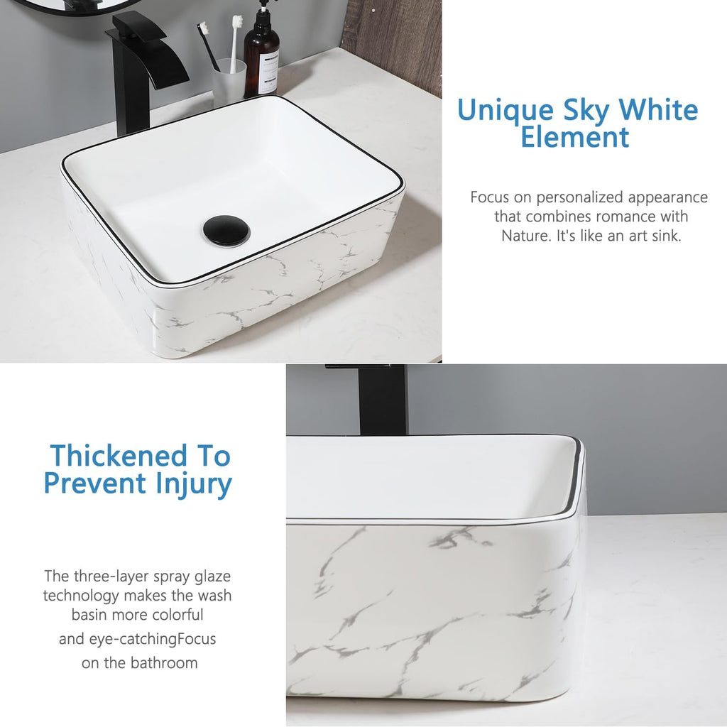 16 inch White Marble Ceramic Vessel Sink for Bathroom