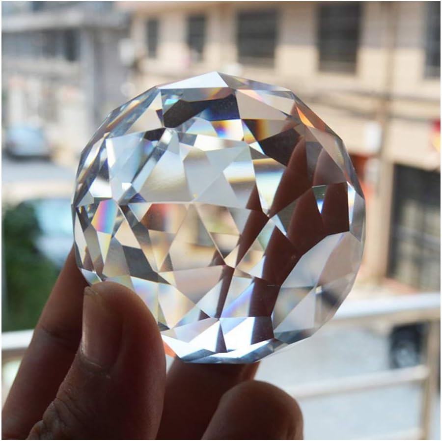 Clear Cut Crystal Sphere 50mm Faceted Gazing Glass Ball Suncatcher - Create a Prism of Light