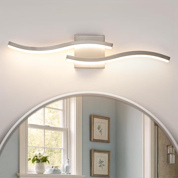 23.62 inch Brushed Nickel LED Vanity Light, 5CCT Dimmable Bathroom Light Fixture Over Mirror, Modern Curved Wall Lamp