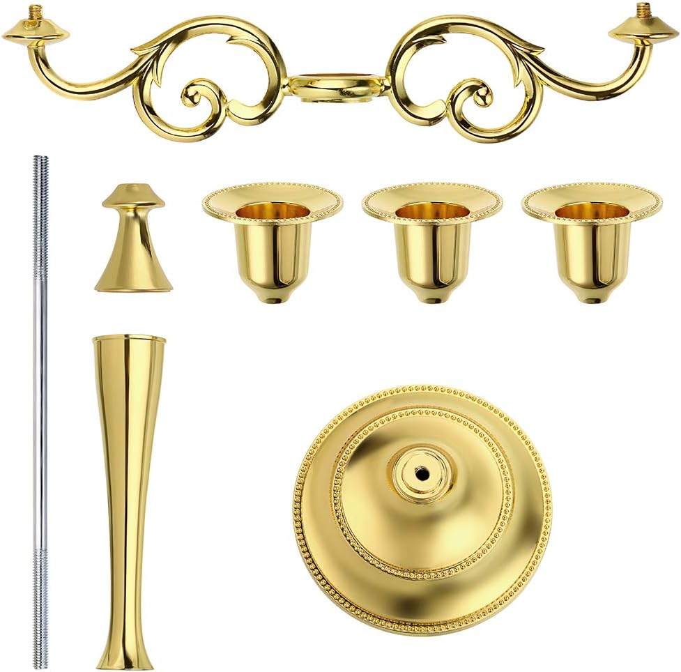 3 Arms Metal Candelabra Candlestick Silver European Elegant Candle Holder Candle StandHome Decoration (Golden Tone)