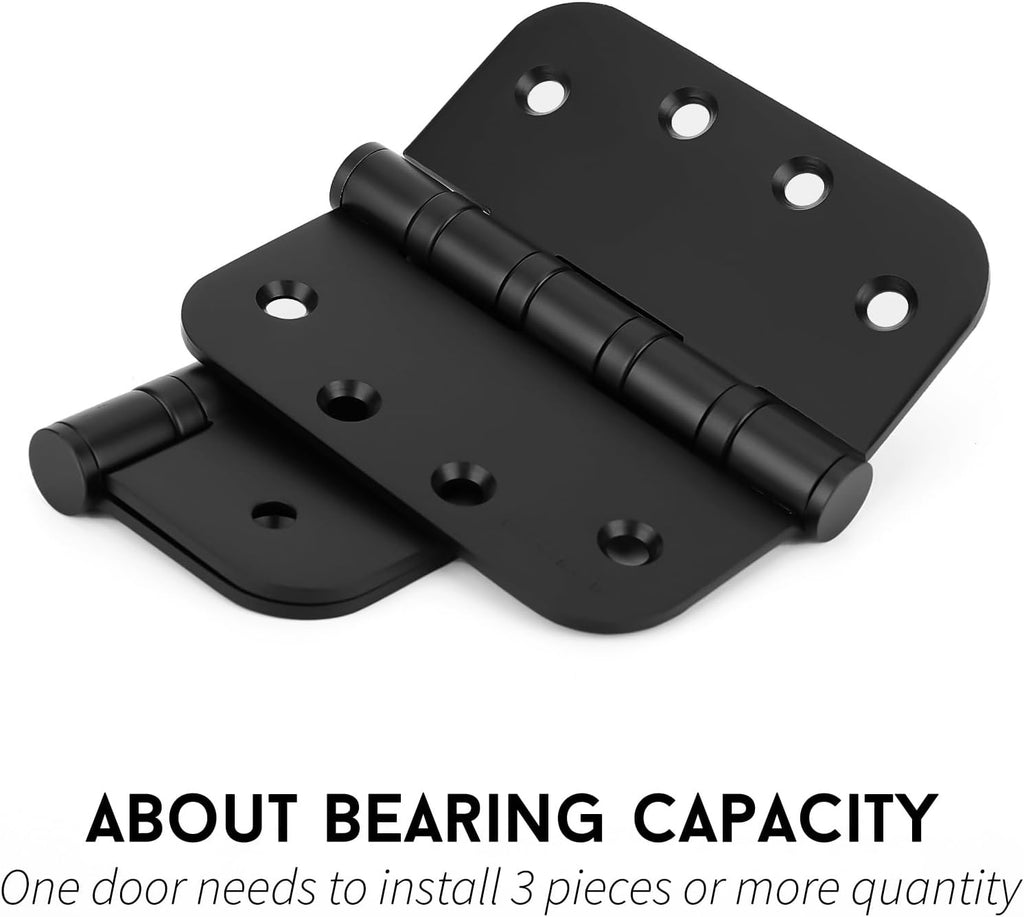 3 Pack 4'' Black Ball Bearing Door Hinges - Heavy Duty Stainless Steel Hinges Doors, 5/8'' Radius Corners