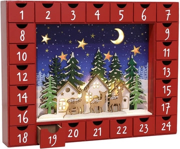 Christmas Wooden Advent Calendar with LED and 24 Drawers to Fill Small Gifts Countdown to Christmas Decoration