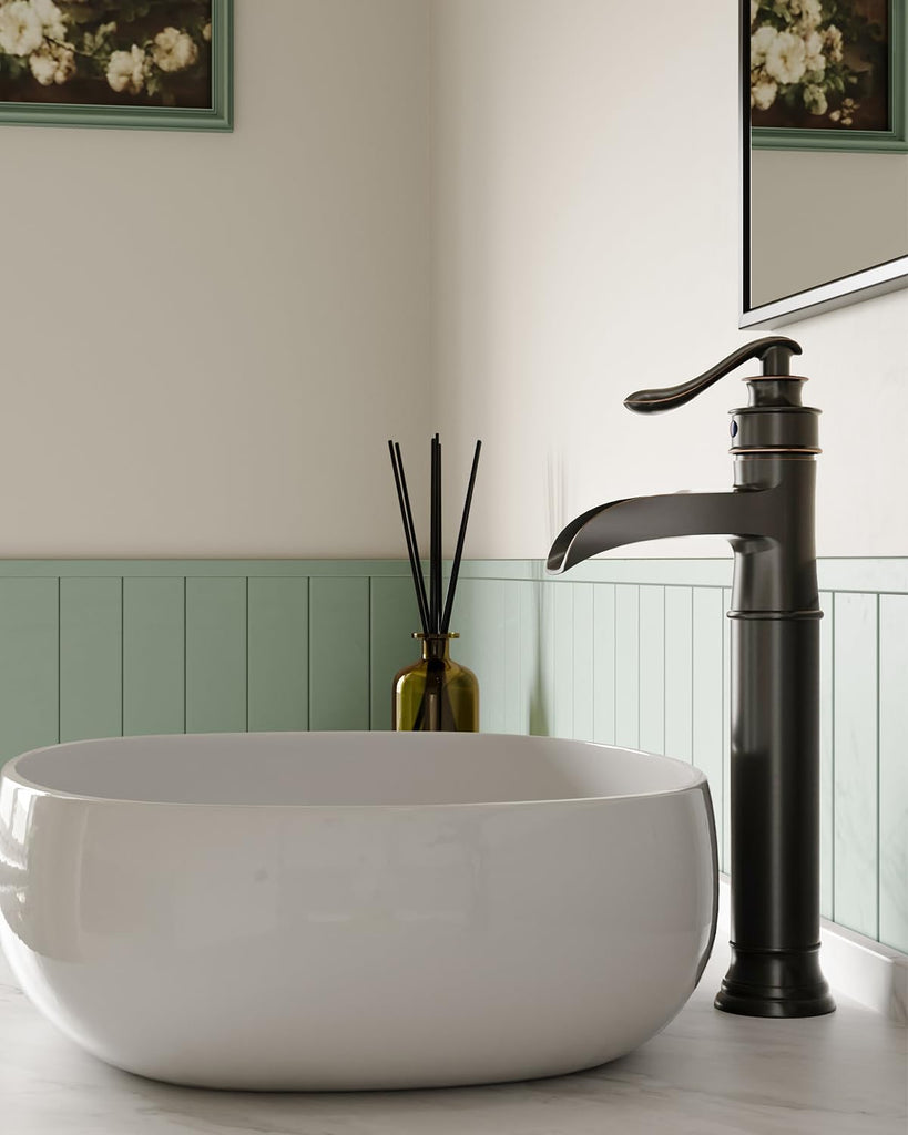 Waterfall Spout Oil Rubbed Bronze Bathroom Faucet Single Handle One Hole Vessel Sink Faucet ORB Lavatory Faucets Deck