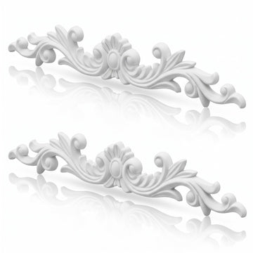 2 Pcs Floral Scroll Appliques Onlays White PVC Appliques for Furniture Decorative 3D Roses Carved Onlay DIY