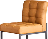 Faux Leather Dining Chairs Set of 2, Mid-Century Modern Armless Dining Room Chairs with Checkered Upholstery and Metal Legs, Brown