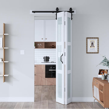 36"x 84" (Double 18" x 84") Bifold Barn Door, Bifold Sliding Barn Door with Hardware Kit, Solid MDF 