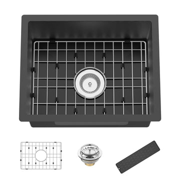 Black 20x16In Undermount Kitchen And Bar Sink, Stainless Steel, Single Bowl