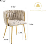 Woven Velvet Dining Chairs Set of 2, Upholstered Accent Chairs with Gold Metal Legs, Modern Dining Room Chairs