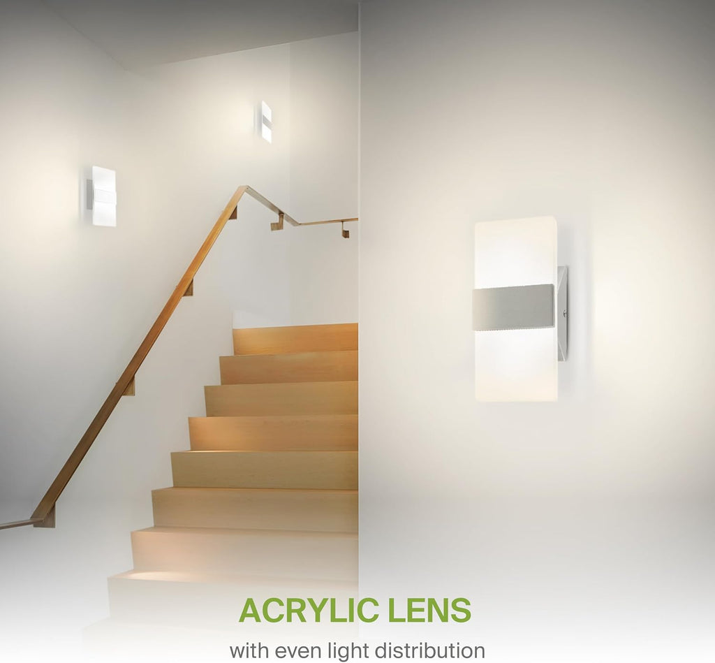 8 Inch Indoor LED Wall Sconce - 10W 2700K-5000K Dimmable Brushed Nickel Wall Sconce Lights - Modern Wall Sconces
