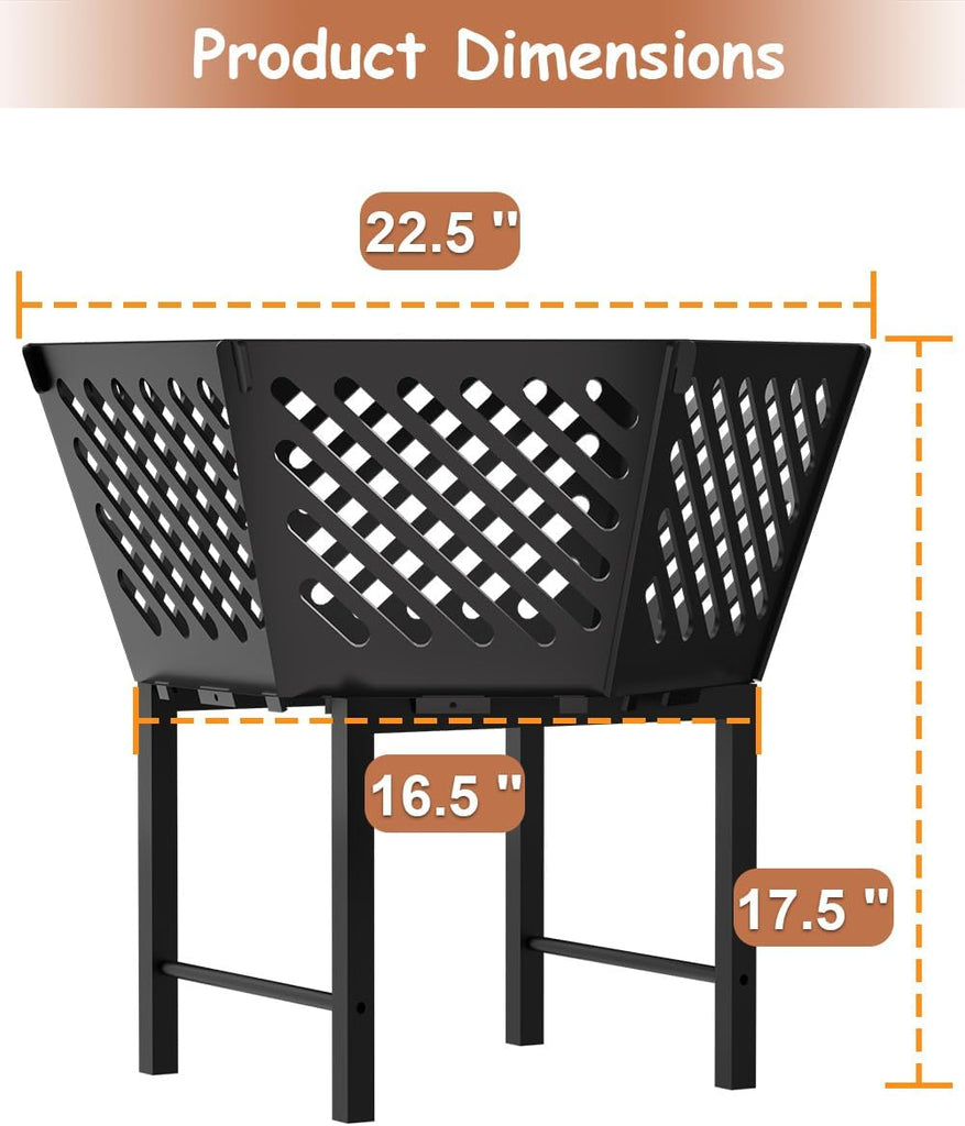 22.5 Inch Portable Hexagon Fire Pit with Travel Bag