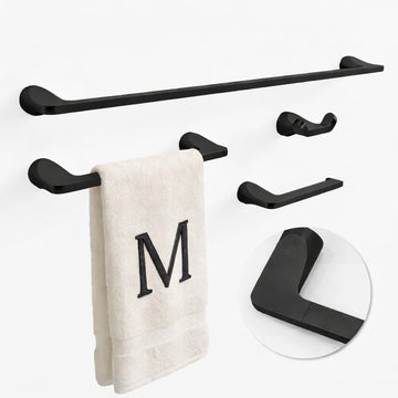 Bathroom Accessory Set Matte Black - 4-Piece, Towel Bar, Hooks
