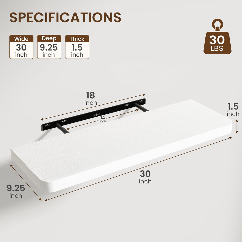 30 Inch Floating Shelves, 9.3" Deep Rounded Corners Wall Shelf
