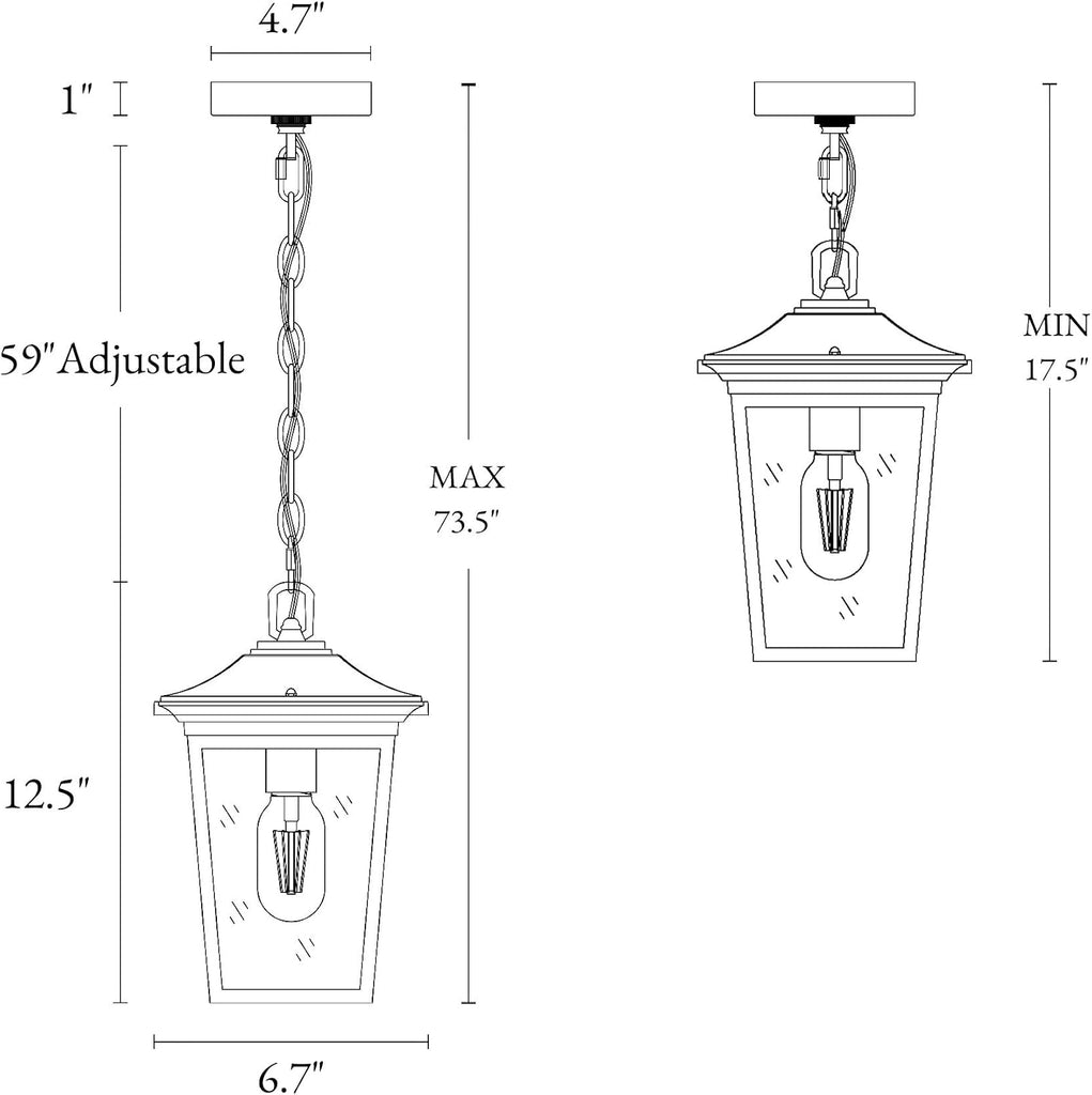 Outdoor Pendant Light Fixture, Farmhouse Exterior Lights, Anti-Rust Ceiling Outdoor Light with Clear Glass