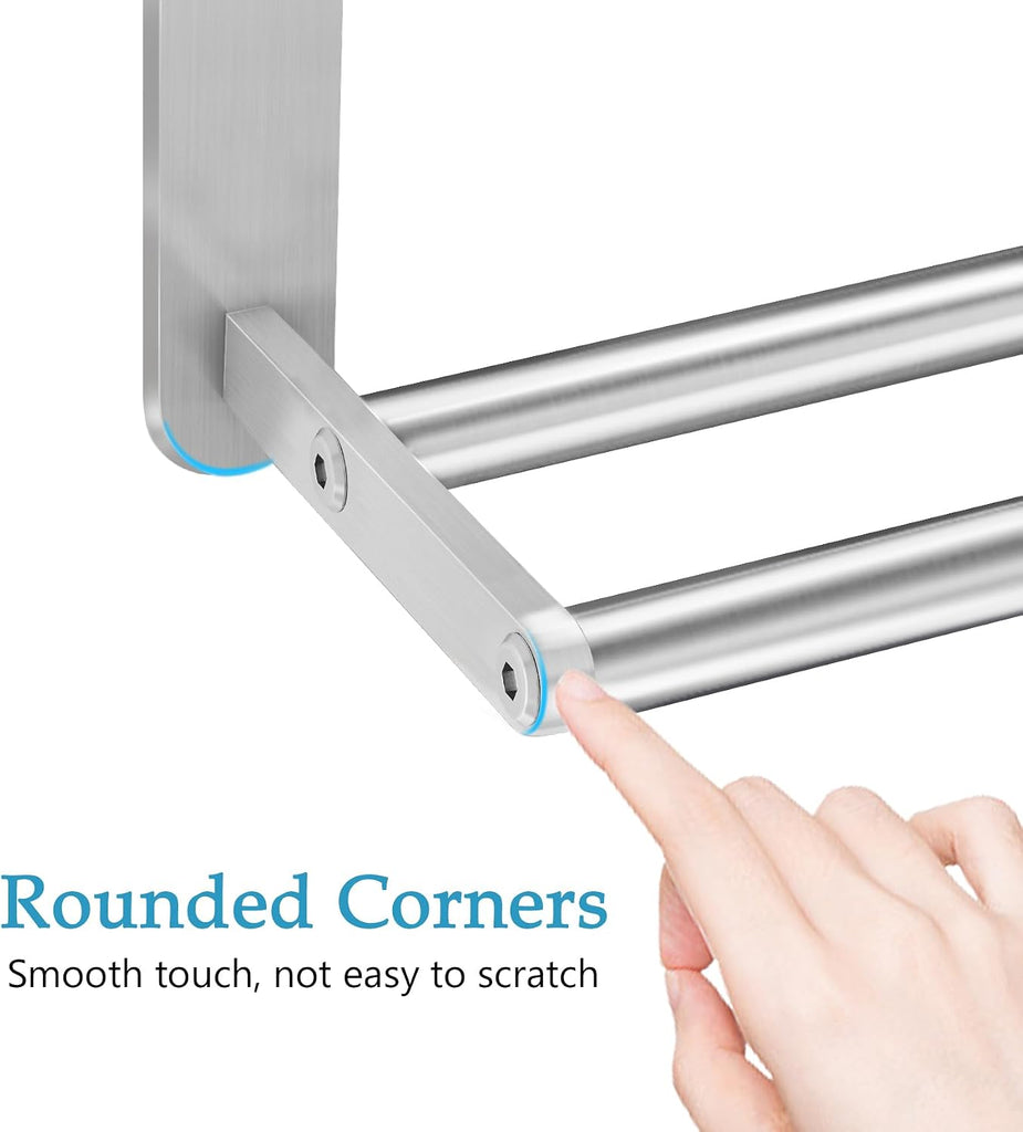 Towel Racks - 24 in Bath Towel Shelf with Double Towel Bar, Stainless Steel Towel Storage for Lavatory Wall Mounted