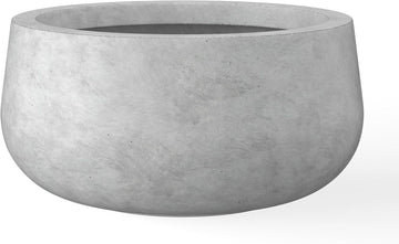 Large Round Bowl Pale Gray Concrete Planter 20" Dia, Outdoor | Rubber Plug for Indoor, Drainage for Garden