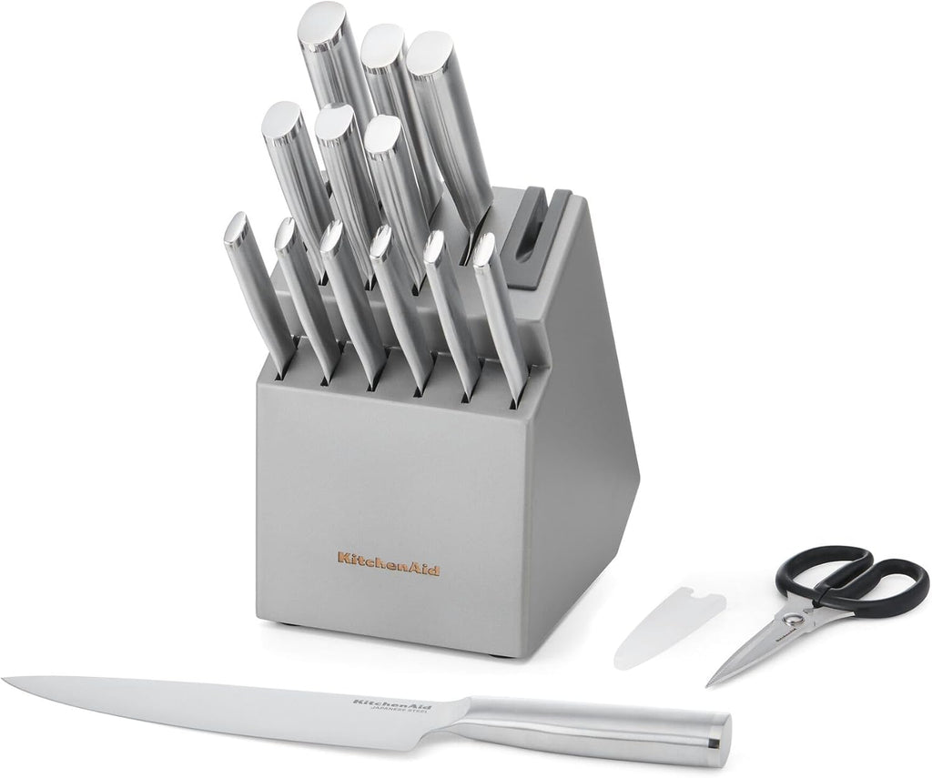 Gourmet Knife Block Set with Built-in Sharpener, 15-Piece, Stainless Steel