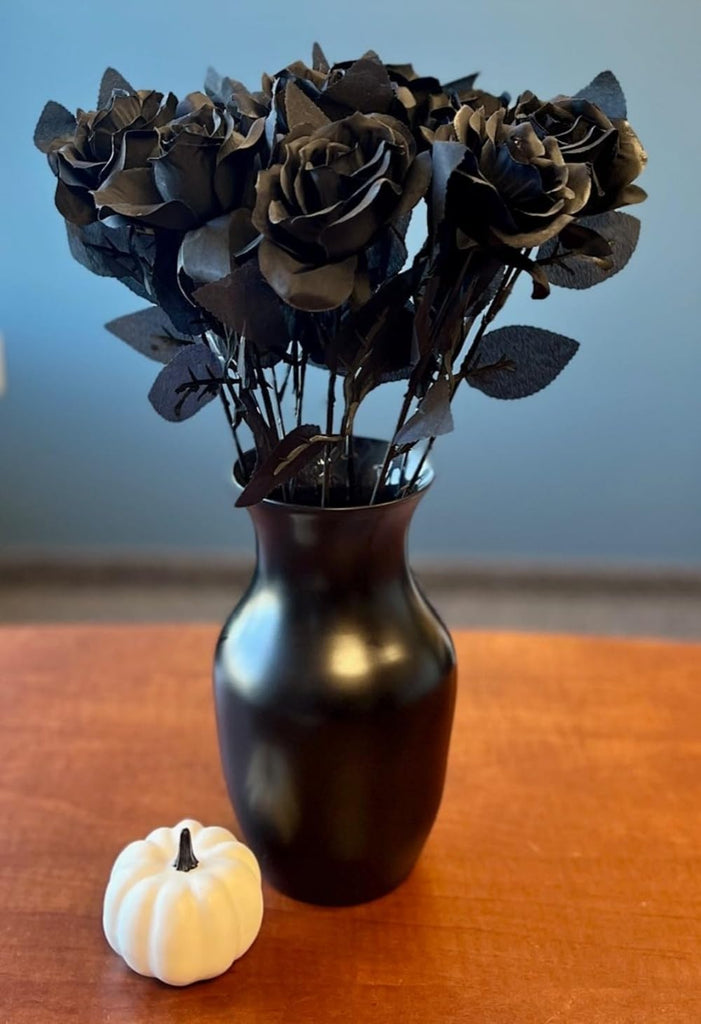 Black Roses Artificial Flowers, Black, 12PCS