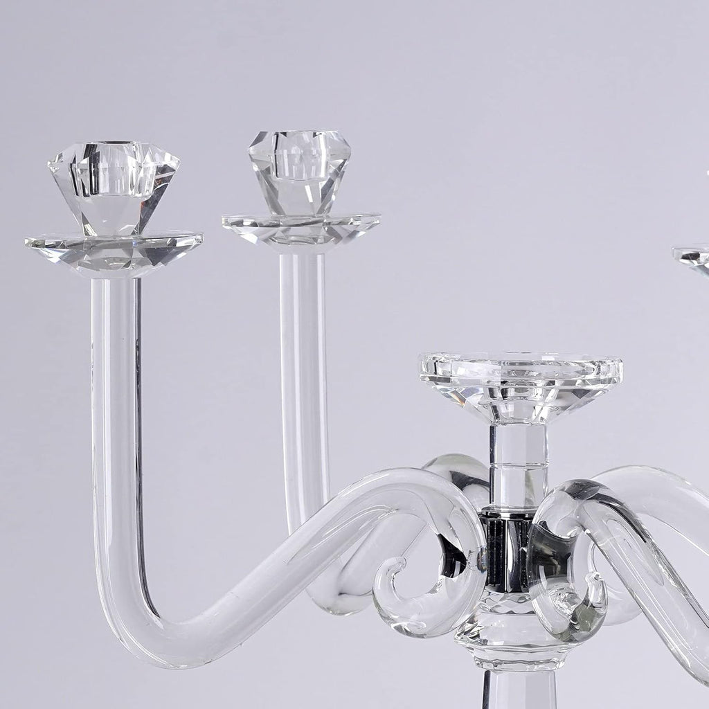 27-Inch Clear 4 Arm Crystal Glass Candelabra Candle Holder - Wedding Party Events Reception Home Decorations Supplies