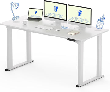 4-Leg Standing Desk, 63"x28", Electric Height Adjustable, White