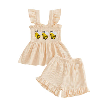 Toddler Baby Girl Summer Clothes Sleeveless Muslin Smocked Top Ruffle Shorts Set 6 9 12 Cute Outfit