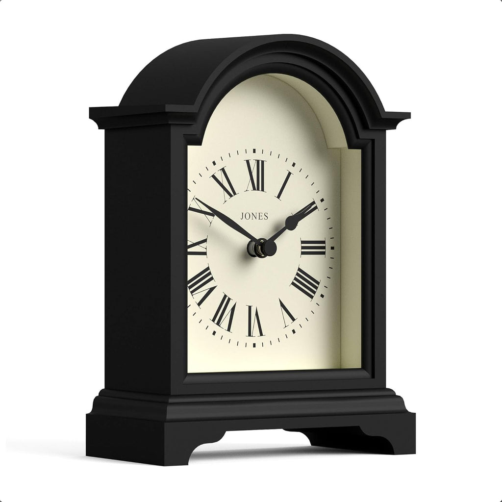 Bistro Mantel Clock - Small Classic Arch top Carriage Clock Design - Black - Contemporary Classic Style for Mantel, Desk, Table, Shelf...