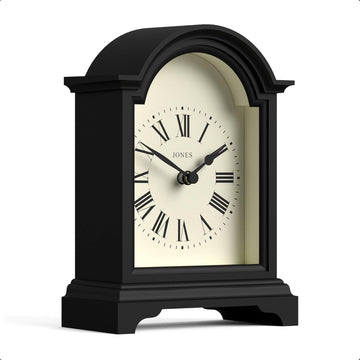 Bistro Mantel Clock - Small Classic Arch top Carriage Clock Design - Black - Contemporary Classic Style for Mantel, Desk, Table, Shelf...