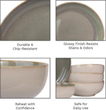 16-Piece Stoneware Dinnerware Set for 4, Glossy Cream/Green Big Dinner Plates and Bowls Sets with Reactive Glaze