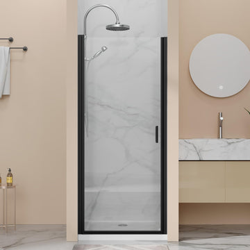 32” x 72” Pivot Swing Shower Door, 1/4 inch Tempered Glass Panel Hinged Shower Door in Matte Black Finish