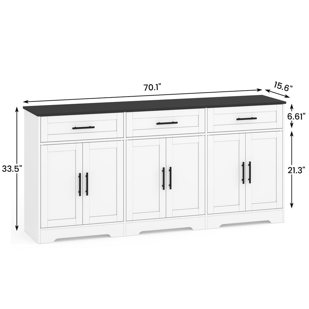 71" Large Sideboard Buffet Cabinet with Storage, White