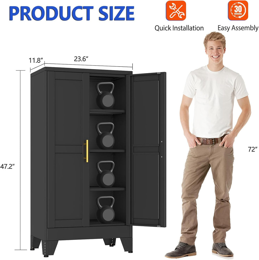 47.2'' Tall Metal Garage Storage Cabinet,File Cabinet with Door and Adjustable Shelves, Outdoor Steel Tool Cabinet