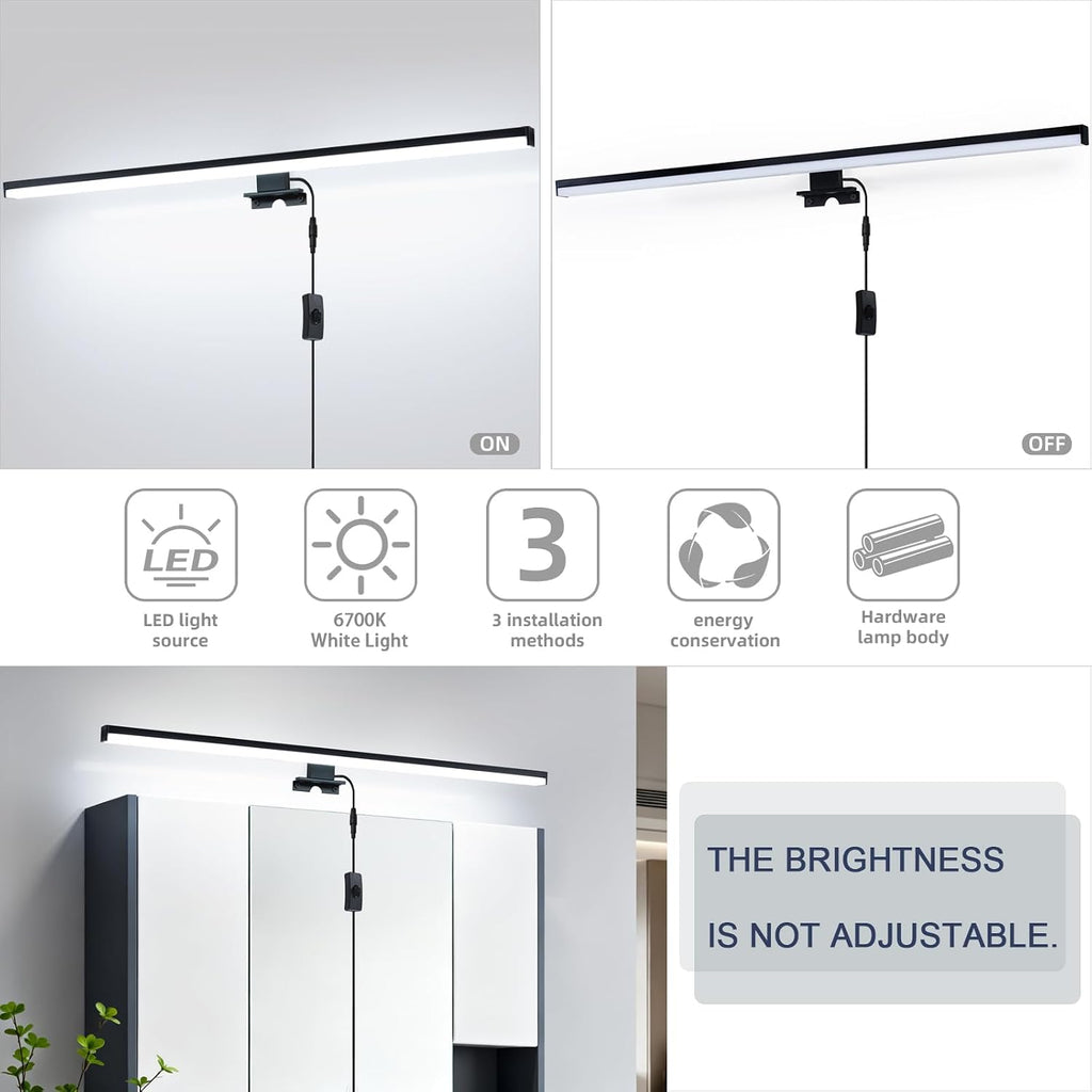 Plug Light Fixtures Modern Black Vanity Lights Over Mirror,Non-Dimmable LED Picture Light 28" Vanity Light Bar Wall