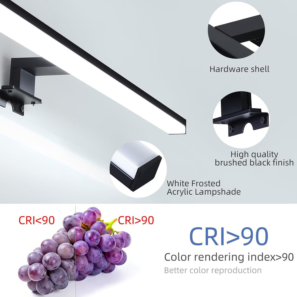 Plug Light Fixtures Modern Black Vanity Lights Over Mirror,Non-Dimmable LED Picture Light 28" Vanity Light Bar Wall