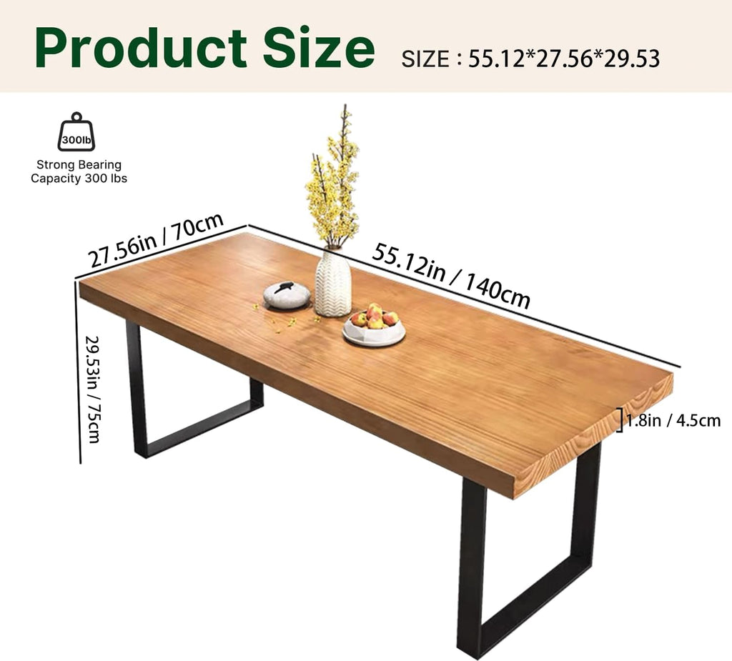 Minimalist Solid Wood Dining Table with Sturdy Metal Base - Easy Assembly, Versatile Design for Dining Rooms, Living