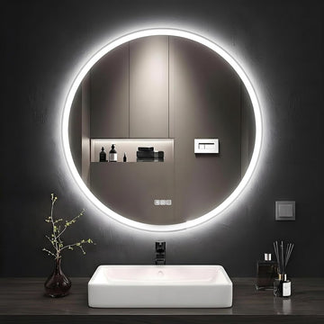24 inches Round LED Bathroom Mirror with Lights, Anti-Fog, Dimmable, Backlit + Front Lit, Lighted Bathroom Vanity