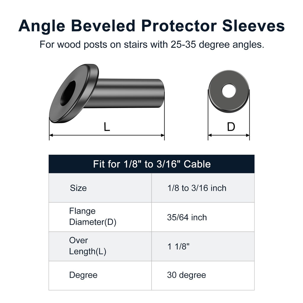 40Pack 25°-35° Black Cable Railing Angle Protector Sleeves