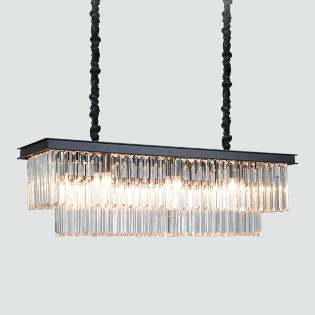 12-Lights Modern Rectangular Crystal Chandeliers Rectangle Contemporary Linear Pendant Ceiling Light Fixture for Kitchen Island Dining Room Bar, Black 47 Inch A107-B0D8Q2QKRH