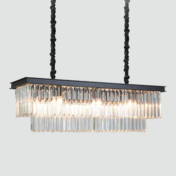 Inspired Odeon Style 12-Light Black Rectangular Crystal Linear Chandelier 47"