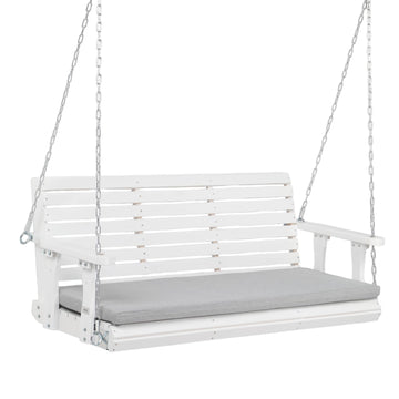 5 FT Heavy Duty Porch Swing With Cushion, 880 LBS Wooden, White