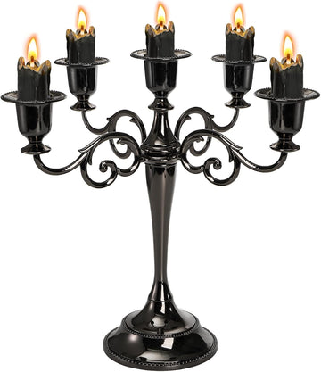 5 Arm Black Candelabra, Candelabra Candle Holder, 10 Inch Tall Candlesticks Holder, Elegant Taper Candle Holder