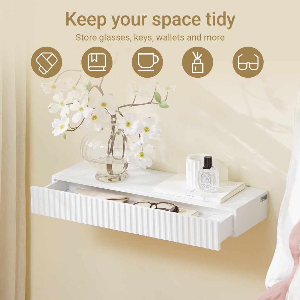 Floating Wall Shelf with Drawer & LED Light