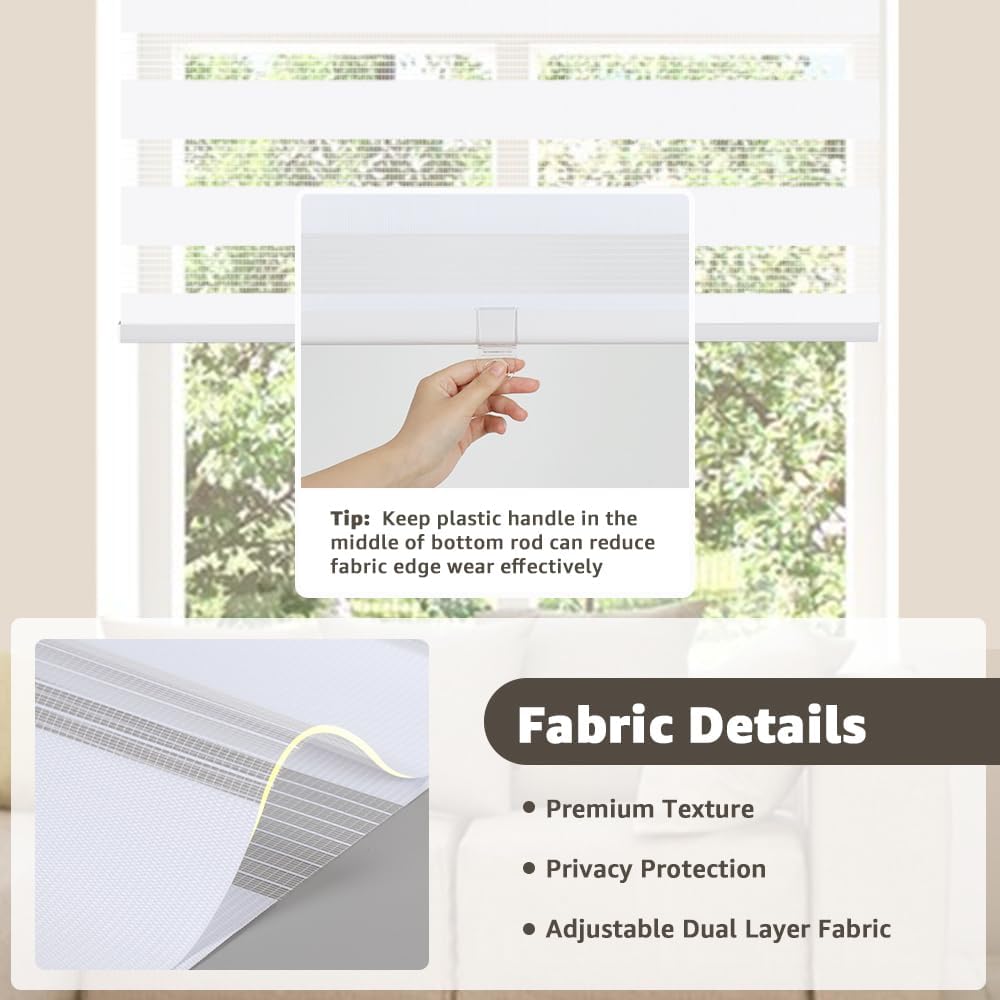 Cordless Zebra Blinds for Window & French Door, Free-Stop Roller Window Shades with Valance, 23" W x 90" H, Light