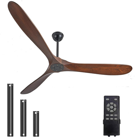Inspired Maverick Style 72" Ceiling Fans Without Lights, 72 Inch Outdoor Ceiling Fans no Lights, 3 Blade Solid Wood Damp Rated Ceiling Fan with Remote Control for Living Room Gazebo/Patios Porch,Dark Walnut,Christmas Gifts - G7-B0CMTLXLDD