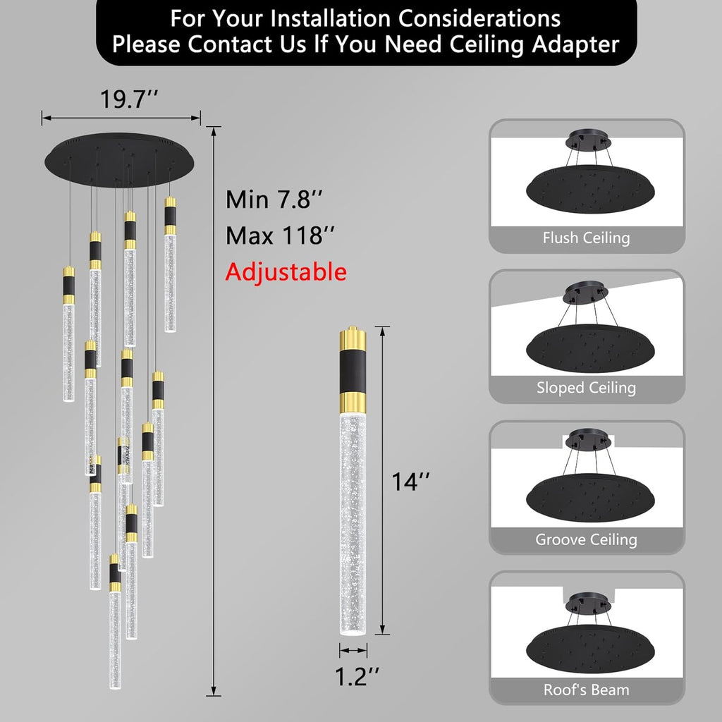118inch 12-Lights Modern Chandeliers for Living Room LED Dimmbale Light Fixture Entryway High Ceiling Light Pendants Lighting for Dining Room Hallway Staircase with Remote Dimming Chandelier