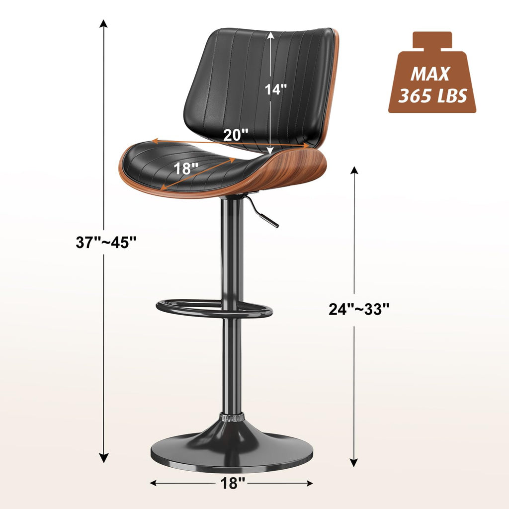 Swivel Bar Stools 2PCS, Adjustable Bentwood Barstools Counter